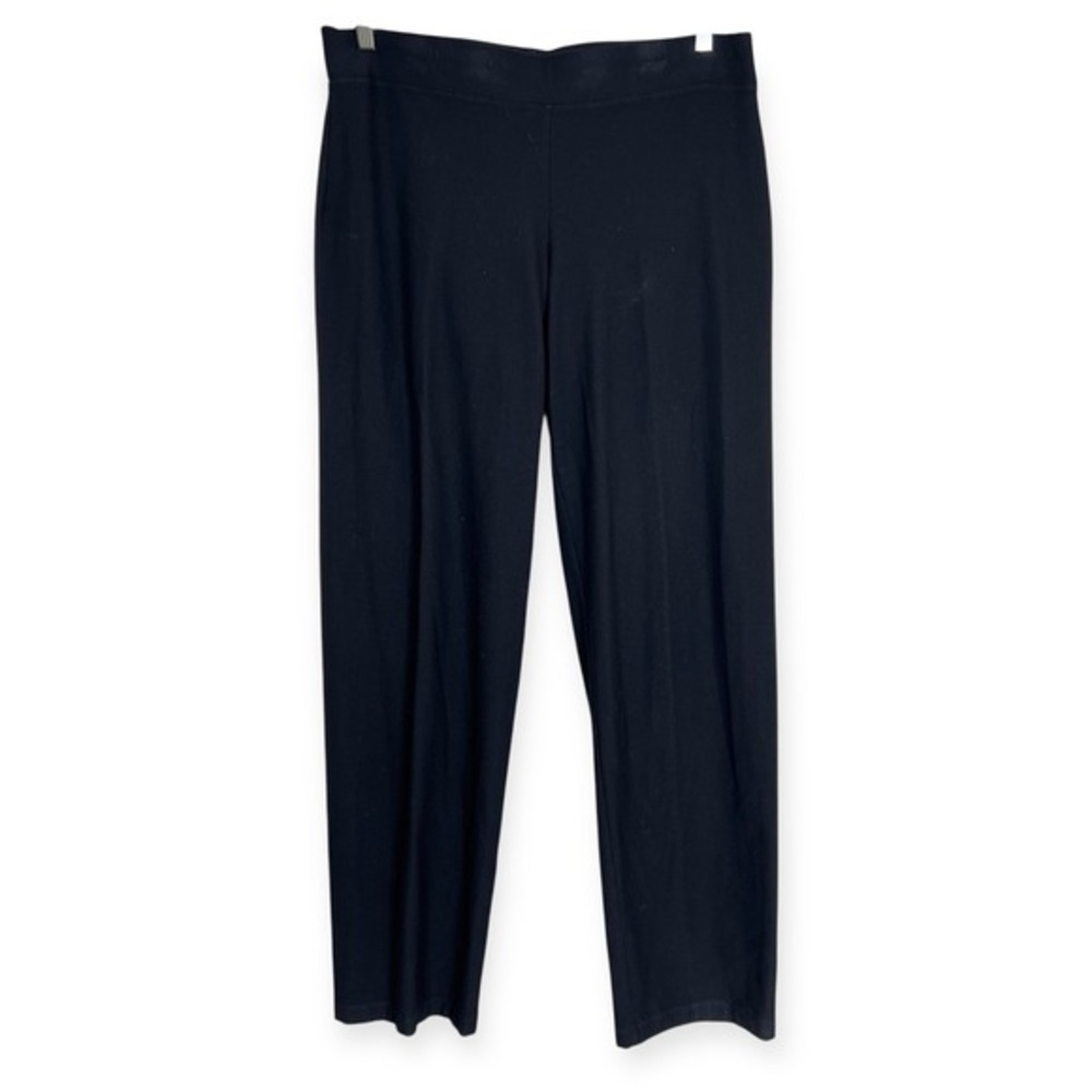 Eileen Fisher System Washable Full Length Stretch Crepe Straight Pant Black Sz L